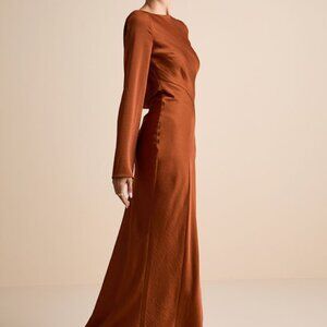 Lulus Kae Rust Orange Satin Cowl Back Maxi Dress - Size S
